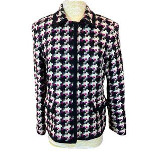 Louben Bracelet Sleeve Bold Houndstooth Tweed Lined VTG Jacket Pink Accents 12
